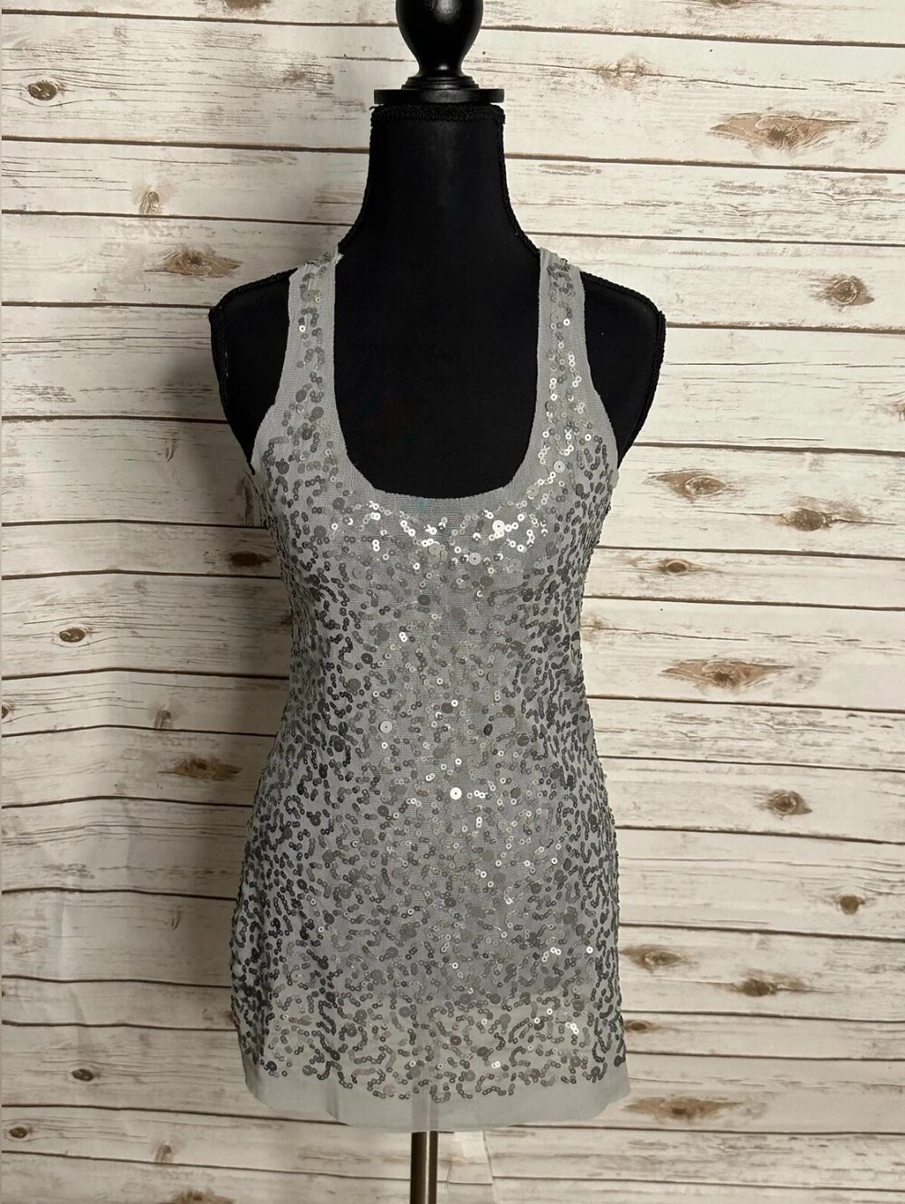 Silver Sequin Racerback Tank Top